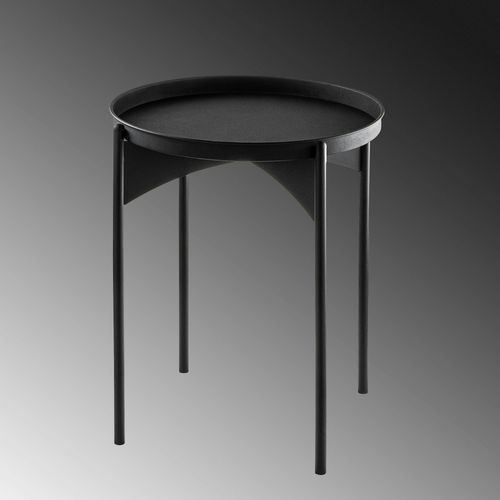 Petite Table Ronde Noire Design et Plateau Assorti Sfax