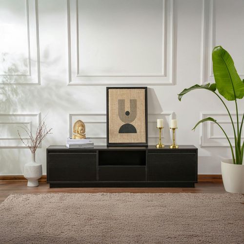 Meuble TV Noir Avec Rangement - Effet Bois Marfa