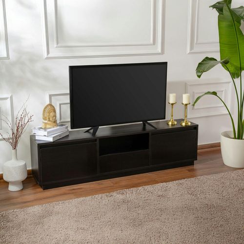 Meuble TV Noir Avec Rangement - Effet Bois Marfa