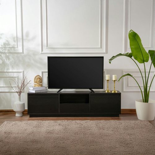 Meuble TV Noir Avec Rangement - Effet Bois Marfa