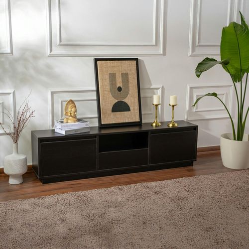 Meuble TV Noir Avec Rangement - Effet Bois Marfa