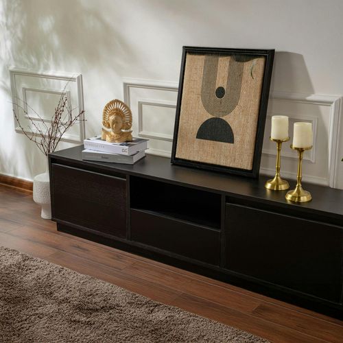 Meuble TV Noir Avec Rangement - Effet Bois Marfa