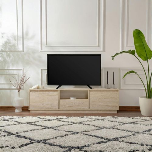 Meuble TV Avec Rangement - Effet Travertin Marfa