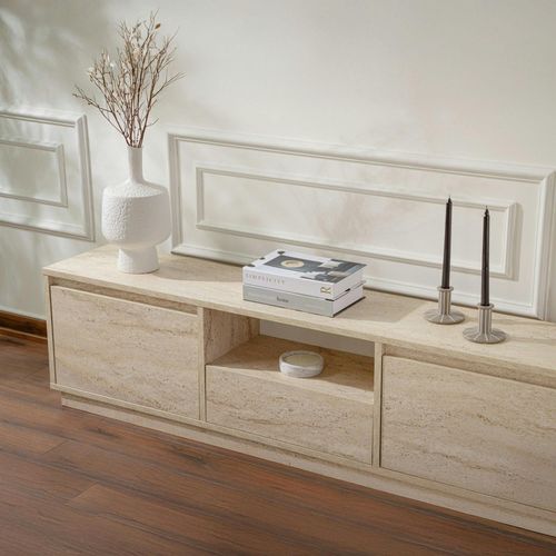 Meuble TV Avec Rangement - Effet Travertin Marfa
