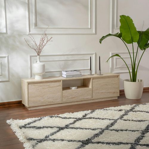 Meuble TV Avec Rangement - Effet Travertin Marfa