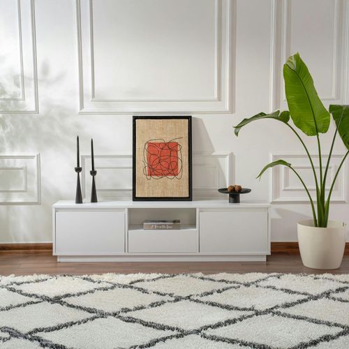 Meuble TV Blanc Avec Rangement - Effet Laque Marfa