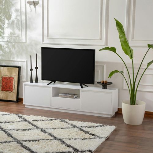 Meuble TV Blanc Avec Rangement - Effet Laque Marfa