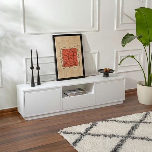 Meuble TV Blanc Avec Rangement - Effet Laque Marfa