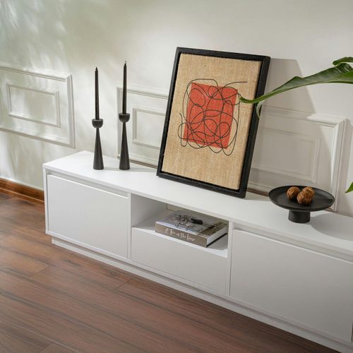 Meuble TV Blanc Avec Rangement - Effet Laque Marfa