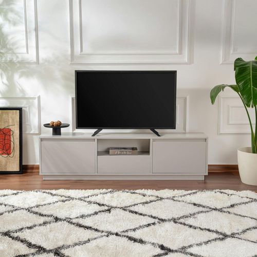 Meuble TV Avec Rangement - Gris Effet Laque Marfa