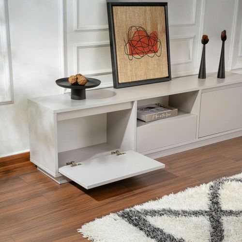 Meuble TV Avec Rangement - Gris Effet Laque Marfa