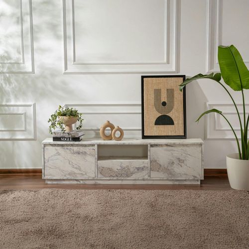 Meuble TV Avec Rangement - Effet Marbre Marfa