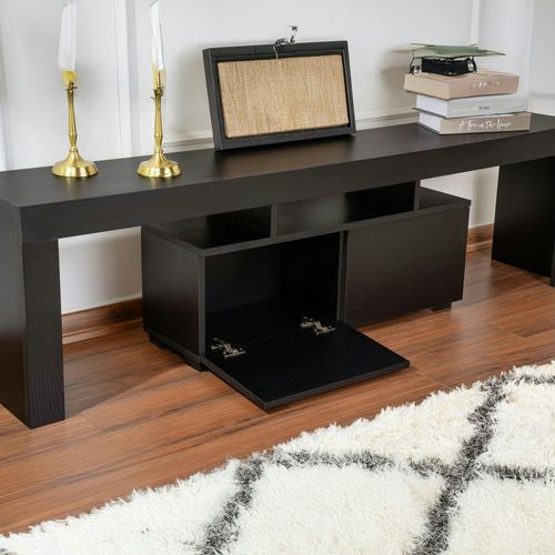 Banc TV Moderne Noir Avec Rangement - Effet Bois Marfa