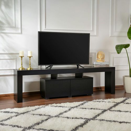 Banc TV Moderne Noir Avec Rangement - Effet Bois Marfa