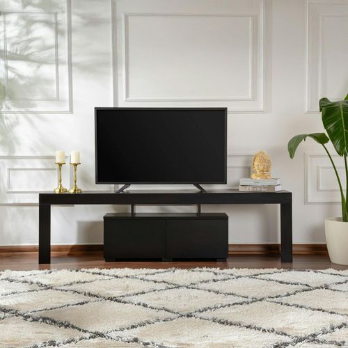 Banc TV Moderne Noir Avec Rangement - Effet Bois Marfa