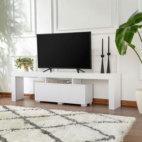 Banc TV Moderne Blanc Avec Rangement - Effet Laque Marfa