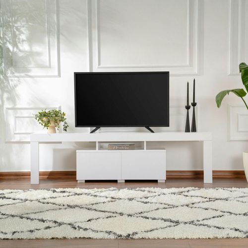 Banc TV Moderne Blanc Avec Rangement - Effet Laque Marfa