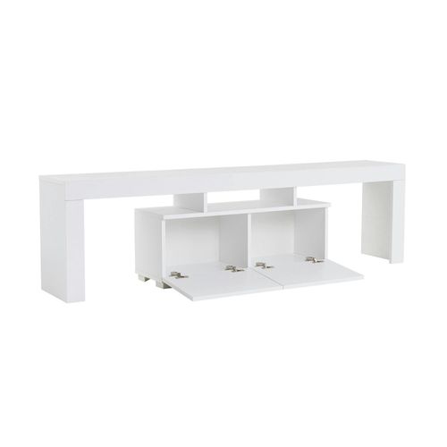 Banc TV Moderne Blanc Avec Rangement - Effet Laque Marfa