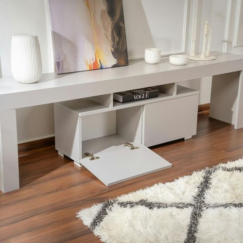 Banc TV Moderne Avec Rangement - Gris Effet Laque Marfa