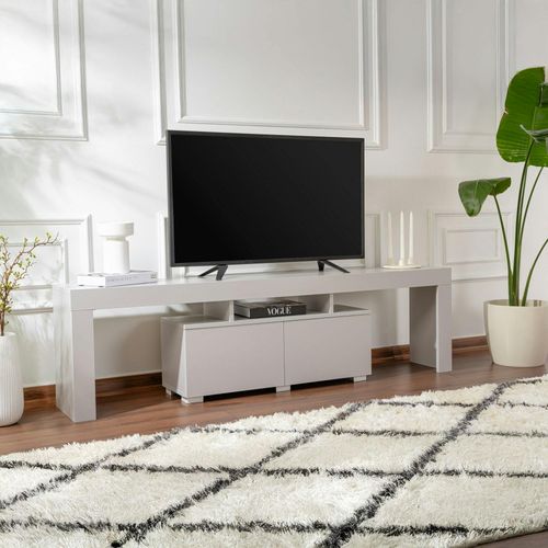 Banc TV Moderne Avec Rangement - Gris Effet Laque Marfa