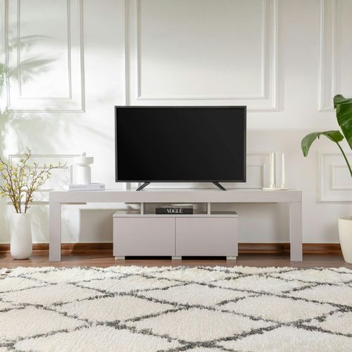 Banc TV Moderne Avec Rangement - Gris Effet Laque Marfa