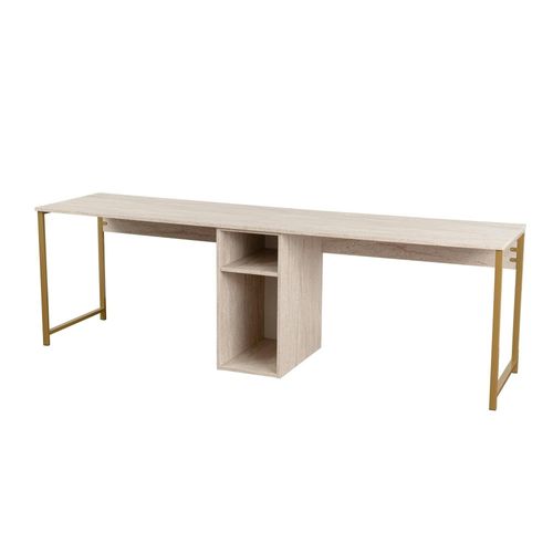 Bureau Double Avec Rangement Central - Plateau Effet Travertin Marfa