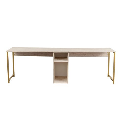 Bureau Double Avec Rangement Central - Plateau Effet Travertin Marfa