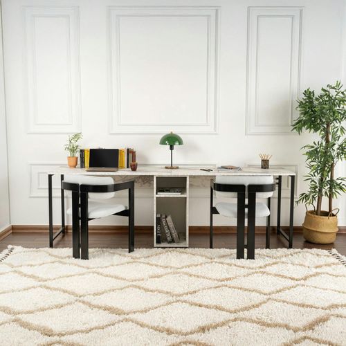 Bureau Double Avec Rangement Central - Plateau Effet Marbre Marfa