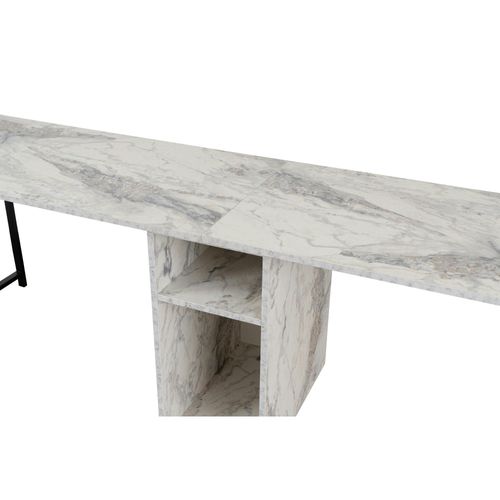 Bureau Double Avec Rangement Central - Plateau Effet Marbre Marfa