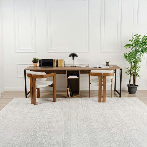 Bureau Double Avec Rangement Central - Plateau Effet Pin Marfa