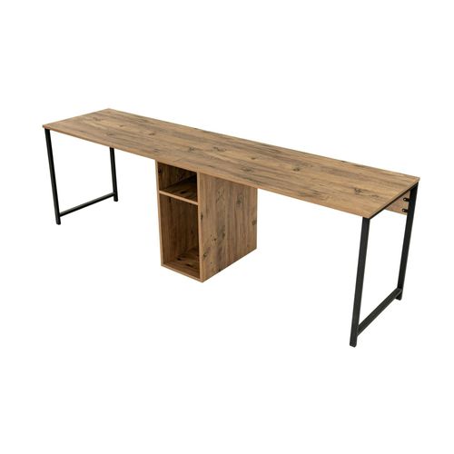 Bureau Double Avec Rangement Central - Plateau Effet Pin Marfa