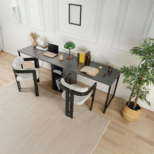 Bureau Double Noir - Rangement Central Intégré Marfa