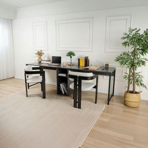 Bureau Double Noir - Rangement Central Intégré Marfa