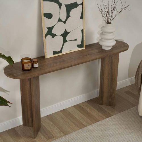 Console De Salon Ovale Effet Noyer Foncé - Pieds En V Marfa