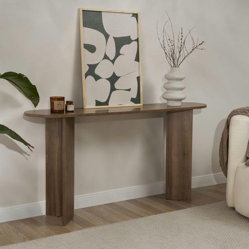 Console De Salon Ovale Effet Noyer Foncé - Pieds En V Marfa