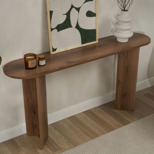 Console De Salon Ovale Effet Noyer Clair - Pieds En V Marfa