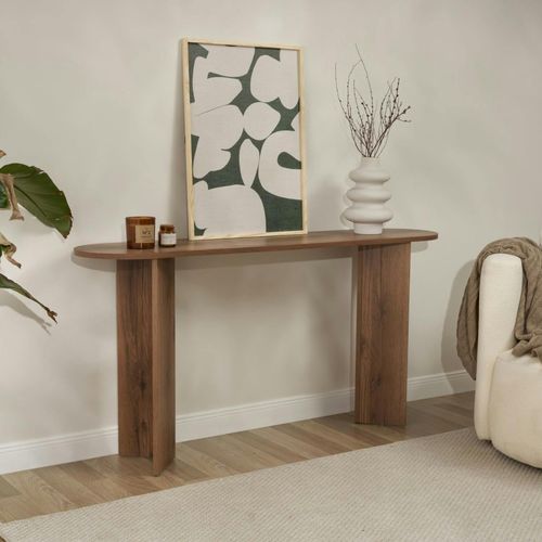 Console De Salon Ovale Effet Noyer Clair - Pieds En V Marfa