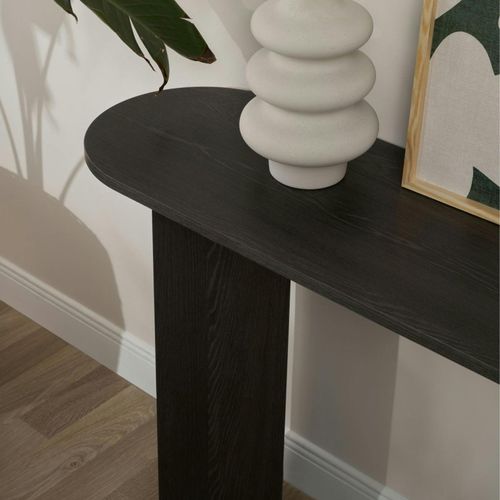 Console De Salon Noire Ovale - Pieds En V, Effet Bois Marfa