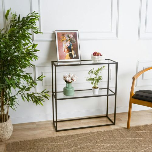 Console D'entrée En Métal Noir - 2 Plateaux Verre Jena