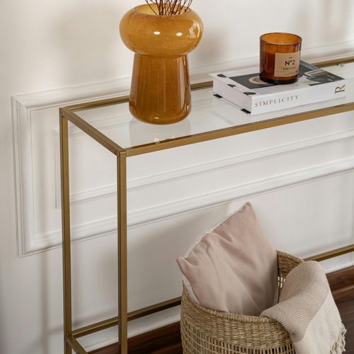 Console D'entrée Design En Verre Et Métal Doré Tulum