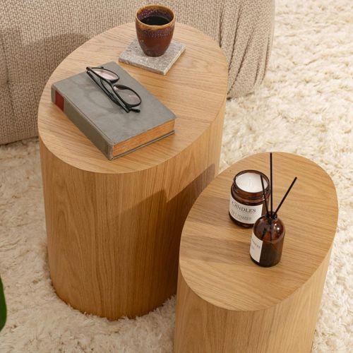 Bout De Canapé Design Effet Bois - Forme Ovale (2 Pièces) Marfa