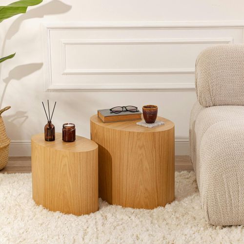 Bout De Canapé Design Effet Bois - Forme Ovale (2 Pièces) Marfa