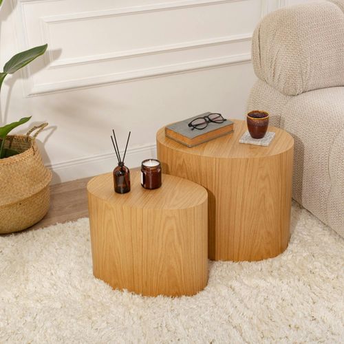 Bout De Canapé Design Effet Bois - Forme Ovale (2 Pièces) Marfa