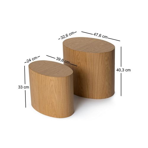 Bout De Canapé Design Effet Bois - Forme Ovale (2 Pièces) Marfa