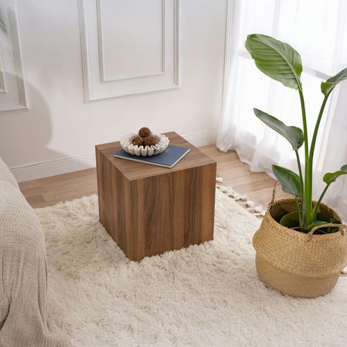 Bout De Canapé Cube Effet Bois De Noyer - Style Design Marfa