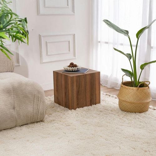 Bout De Canapé Cube Effet Bois De Noyer - Style Design Marfa