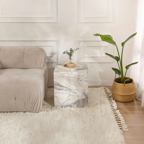 Bout De Canapé Cube Effet Marbre Blanc - Style Design Marfa