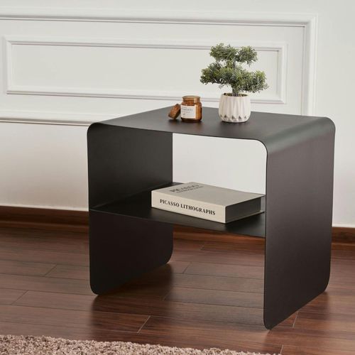 Chevet Design Métal Noir – 2 Plateaux Sfax