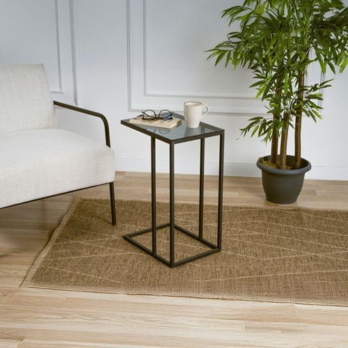 Bout De Canapé Métal Noir – Plateau Verre Fumé Design Tulum