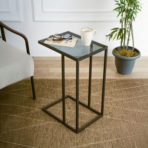 Bout De Canapé Métal Noir – Plateau Verre Fumé Design Tulum